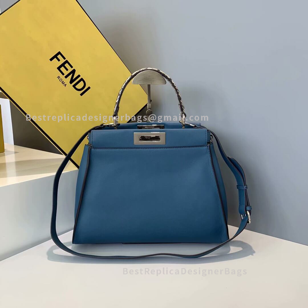 Fendi Peekaboo Iconic Medium Blue Leather Bag 2110M
